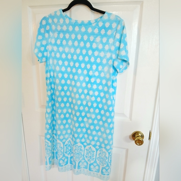 Jude Connally Dresses & Skirts - Jude Connally Aqua Blue White Ella Stretch Dress Size L Casual Short Sleeve
